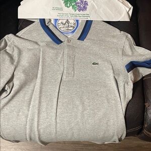 Lacoste Heather Gray Polo with Royal Blue Trim